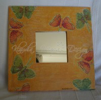 drevený rám so zrkadlom 25,5x25,5  - motýle 